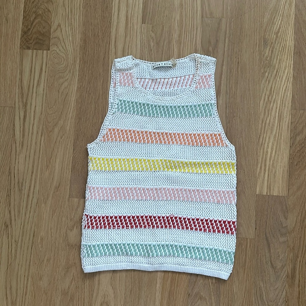 Alice + Olivia Striped Crochet Rainbow Tank Top Sweater Size XSmall